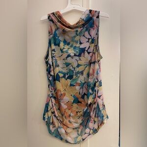 NWT Kathy Ireland Floral Cowl Neck Sleeveless Top - Vibrant Colors"